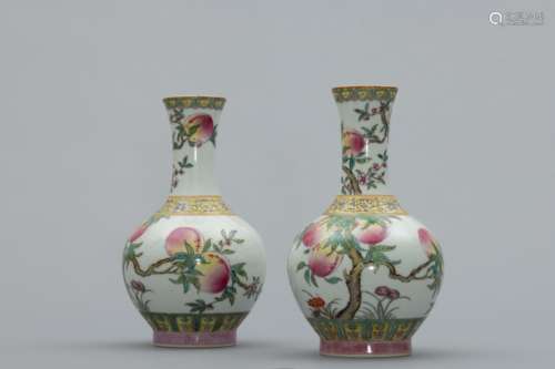 Pair of famille-rose peaches porcelain vases