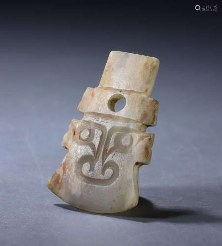 Spring and autumn jade carved axe with a mask