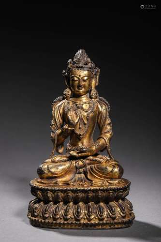 MING XUANDE: GILT BRONZE SEATED BUDDHA STATUE