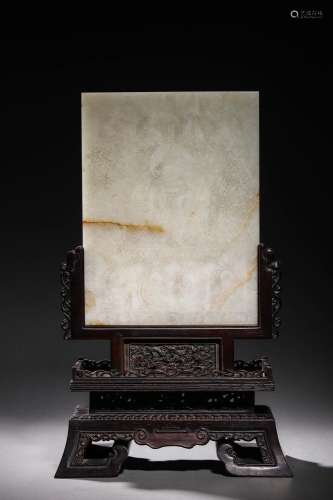 QING QIANLONG: A CARVED WHITE JADE TABLE SCREEN