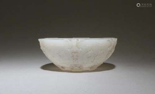 QING QIANLONG: A CARVED WHITE JADE CHINESE BOWL