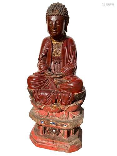 ANTIQUE GILE WOODEN SEATED BUDDHA STATUE