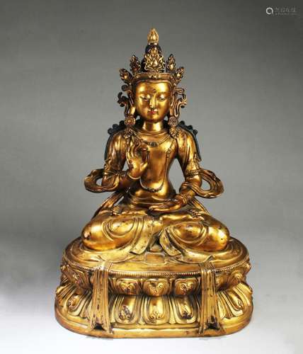 MING DYNASTY GILT BRONZE BODHISATTVA STATUE