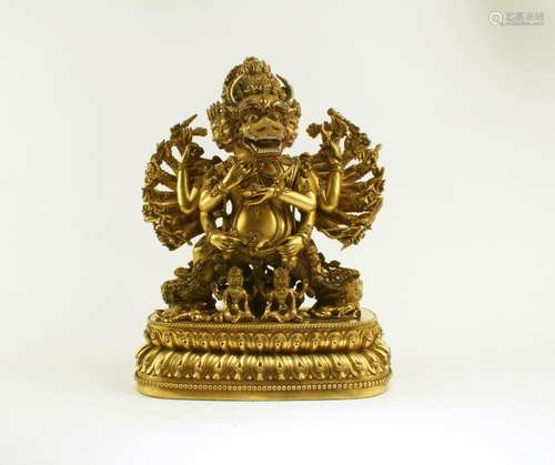 A GILT BRONZE TIBETAN DEITY 'DA WEI DE JIN GANG' S