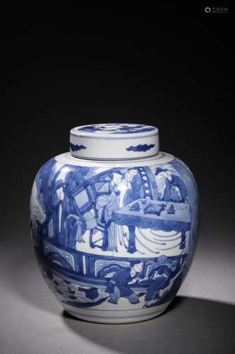 QING KANGXI: A BLUE & WHITE PORCELAIN JAR