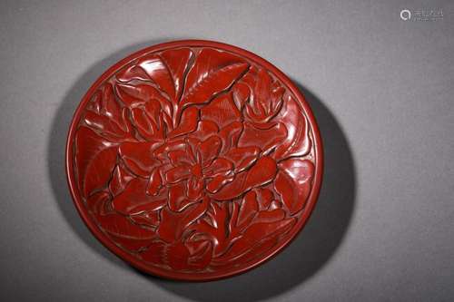 MING XUANDE: A CINNABAR LACQUER IMPERIAL PLATE