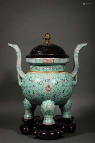 QING JIAQING: A LARGE TURQUOISE COLOR INCENSE BURNER
