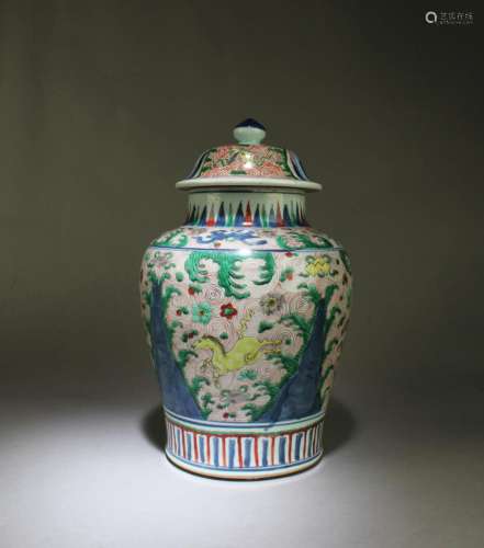 Antique Chinese Polychrome Porcelain Jar