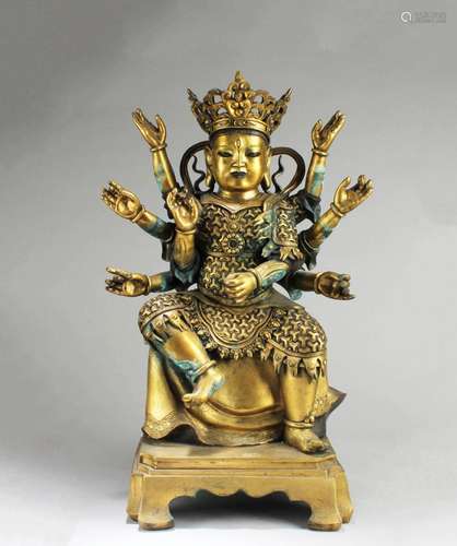 CHINESE GILT BRONZE DEITY STATUE