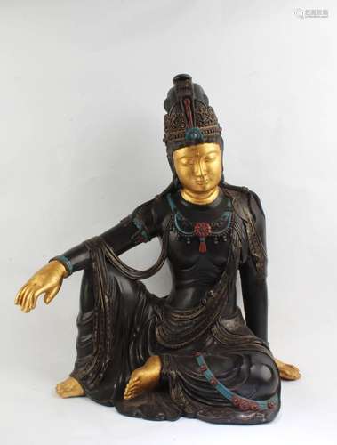 CHINESE GILT BRONZE GUANYIN STATUE