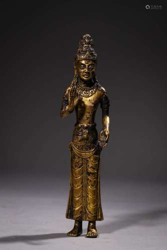 DALI KINGDOM: A GILT BRONZE STANDING ACUOYE BUDDHA STATUE