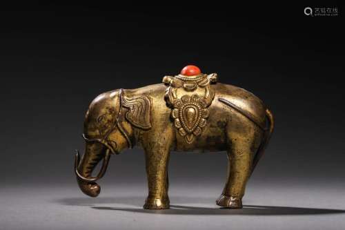 MING: A GILT BRONZE ELEPHANT STATUE