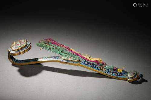 QING: A CLOISONNE ENAMEL RUYI SCEPTER