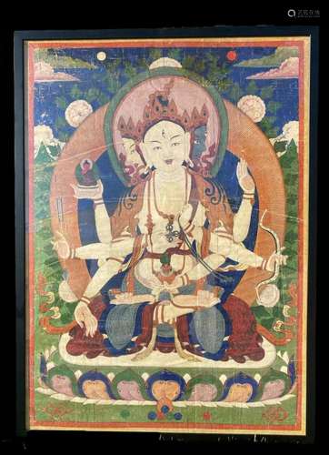 A FRAMED PAINTING OF USHNISHAVIJAYA TIBET