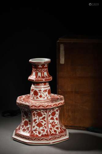 MING XUANDE: AM ALUM RED IMPERIAL PORCELAIN CANDLE HOLDER