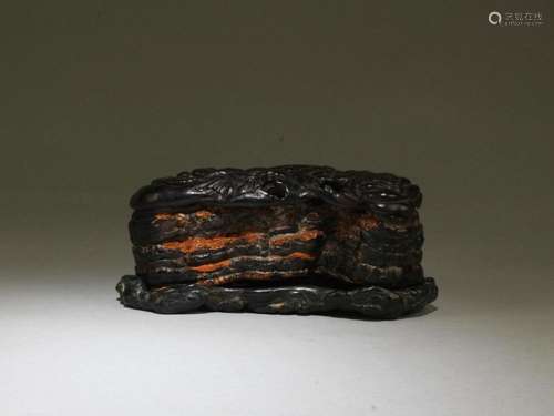 QING YONGZHENG: A CARVED ZITAN LINGZHI SHAPED INK WASHER