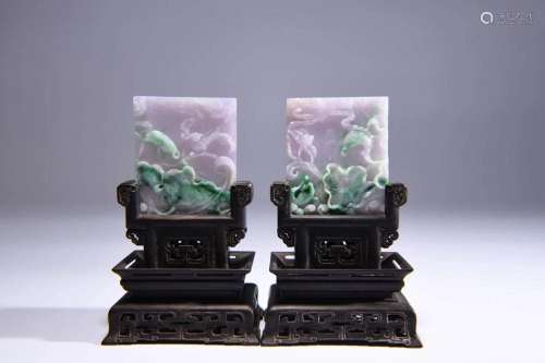 QING DYNASTY: A PAIR OF CARVED JADE TABLE SCREENS