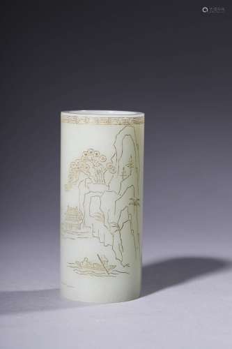 19TH C. A CARVED JADE JOSS STICK HOLDER