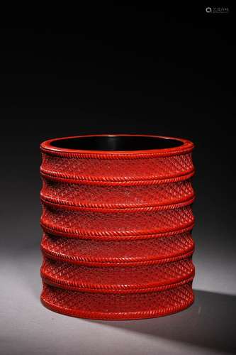 QING: A CINNABAR LACQUER ROUND BRUSHPOT