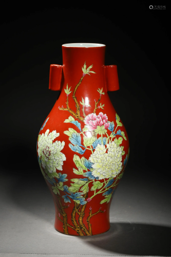 Qing: A Coral Red Color Porcelain Vase
