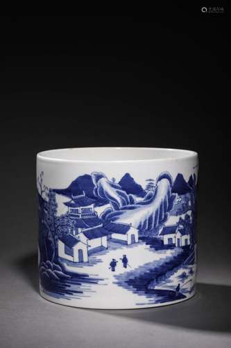 QING: A BLUE & WHITE PORCELAIN BRUSHPOT