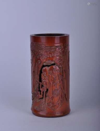 QING: A CARVED BAMBOO BRUSHPOT