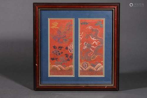 QING: A FRAMED EMBROIDERED PAINTING