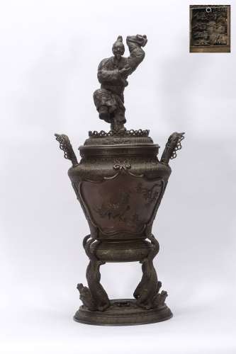 18世紀 龍足動物花卉紋銅瓶