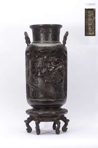 18世紀 高浮雕故事紋銅瓶