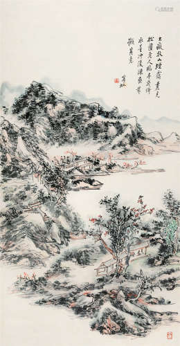 黄宾虹(1865-1955) 秋山烟霭图 设色纸本 立轴