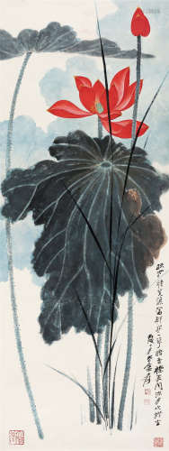 1946年作 张大千(1899-1983) 凉月芙蕖 设色纸本 镜心