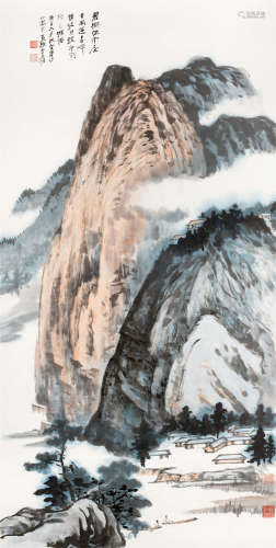 1960年作 张大千(1899-1983) 碧树平岗 设色纸本 立轴