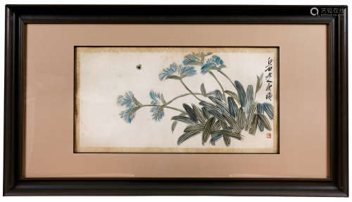 齐白石(1864-1957) 鸢尾蜜蜂 设色纸本 镜心