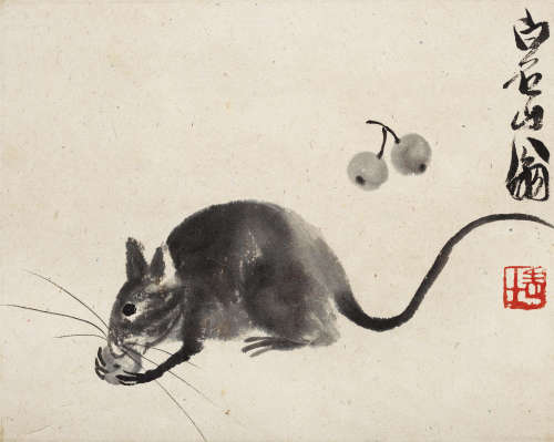 齐白石(1864-1957) 鼠戏图 水墨纸本 立轴