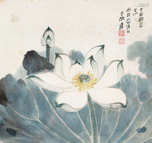 1947年作 张大千(1899-1983) 清水芙蓉 设色纸本 镜心