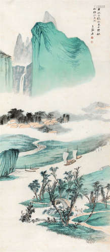 张大千(1899-1983) 春风帆影 设色纸本 立轴