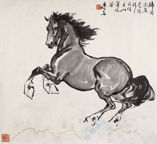 尹瘦石(1919-1998) 奔马 设色纸本 镜心