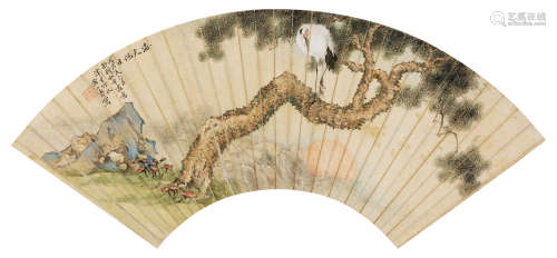 1878年作 黄山寿(1855-1919) 海天旭日 设色纸本 扇面镜心