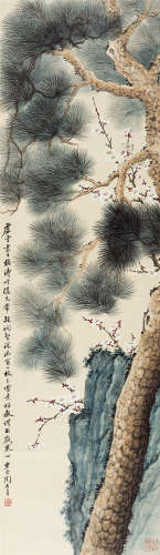 陶冷月(1895-1985) 松梅双清 设色纸本 立轴