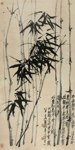 1914年作 吴昌硕(1844-1927) 墨竹 水墨纸本 立轴