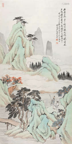 1914年作 黄山寿(1855-1919) 云游揽胜 设色纸本 立轴