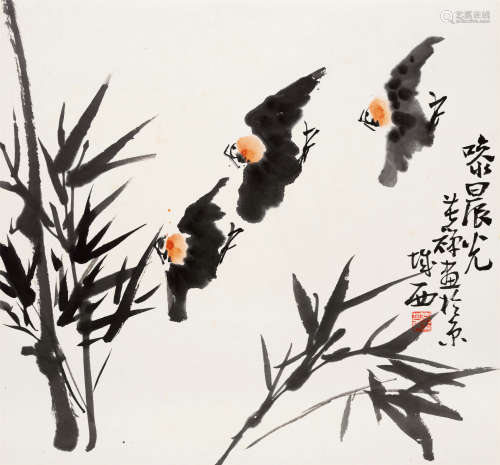 李苦禅(1899-1983) 噪晨光 设色纸本 立轴