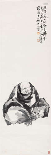 1922年作 张善孖(1882-1940) 弥勒佛像 水墨纸本 立轴