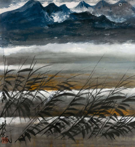 林风眠(1900-1991) 苇塘暮色 设色纸本 镜心