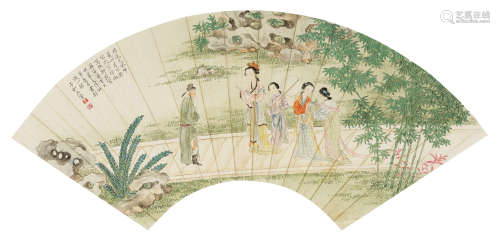 1843年作 王銮(1817-1890) 苏若兰寄文状 设色纸本 扇面镜心