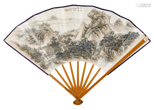 1926年作 王二水(1870-1948) 秋江静远 设色纸本 成扇