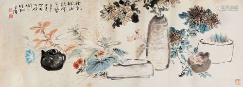 1942年作 王雪涛(1903-1982) 秋色斑斓 设色纸本 镜心