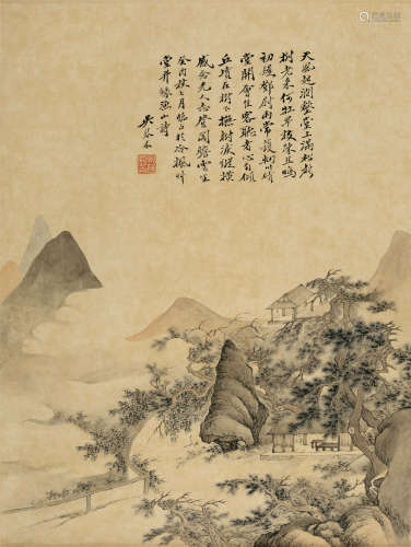 1933年作 吴琴木(1894-1953) 云壑草堂 设色纸本 立轴