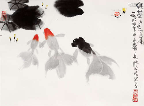1984年作 吴作人(1908-1997) 三余图 设色纸本 镜心