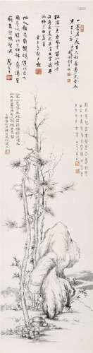 1942年作 薛佛影(1905-1988) 松阴古木 水墨纸本 立轴